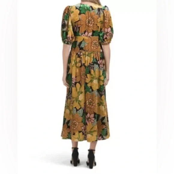 NWT $345 Farm Rio Garden Velvet Long Sleeve Midi Dress